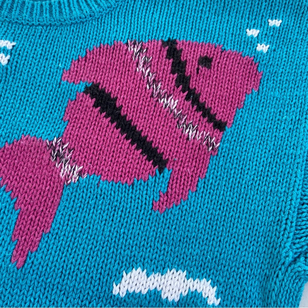 Vintage Fish Sweater Hong Kong Ramie Cotton Coastal Aquarium Knit Womens M 80s - Picture 8 of 14